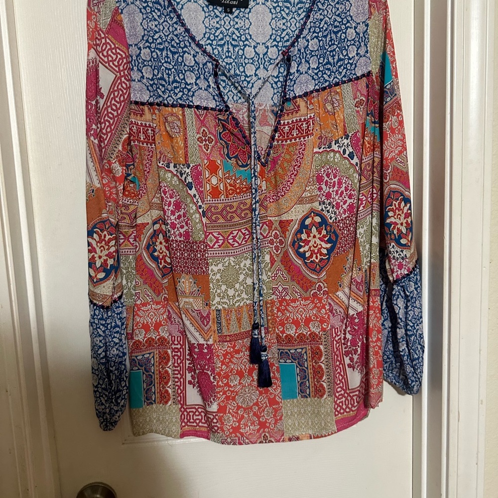 Tolani Multicolor Patchwork Blouse